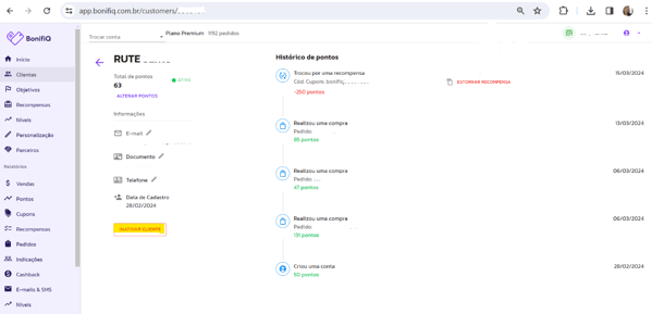 É possível alterar ao e-mail de cadastro um cliente?