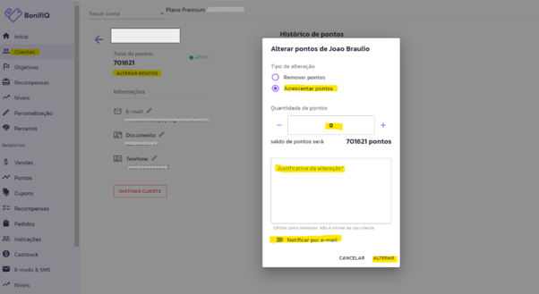 É possível alterar ao e-mail de cadastro um cliente?