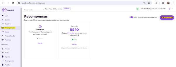 Desativar Cupom e criar novos cupons
