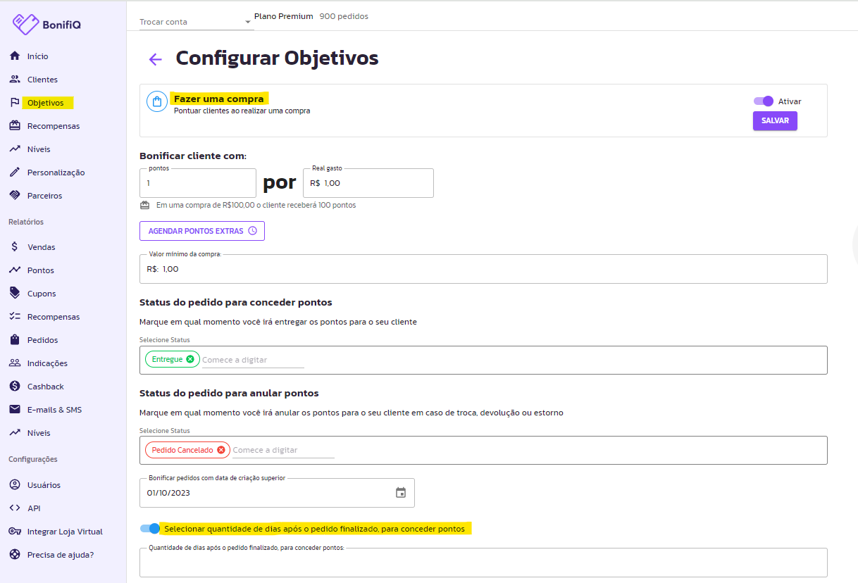 Quando os pontos são concedidos para o cliente?