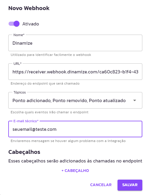 Webhook - Integrando com Dinamize