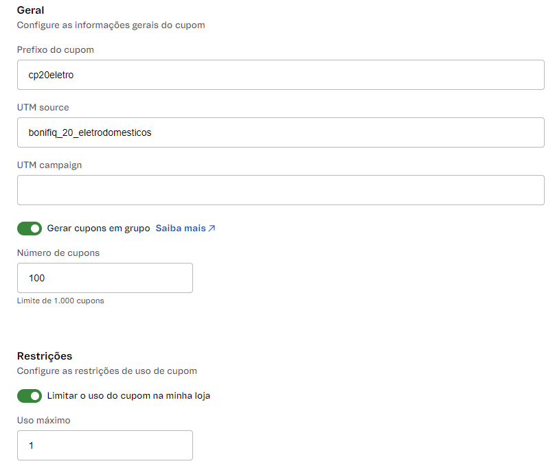 Cupom para uma marca ou categoria exclusiva na VTEX
