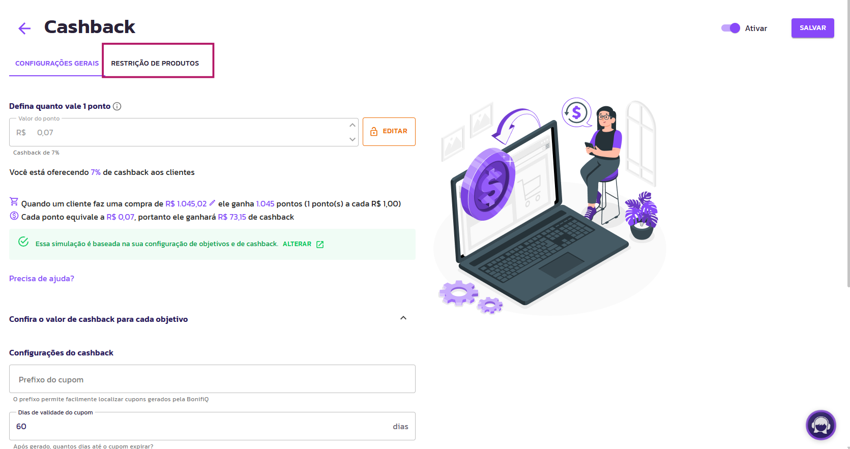 Restrição do uso do Cashback em Produtos específicos