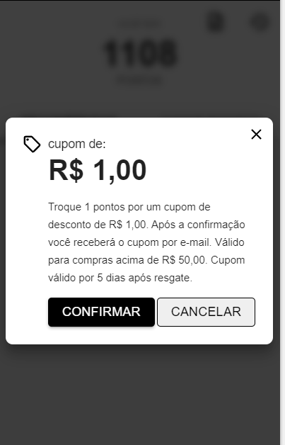 Recompensas de Cupom (R$ e percentual)