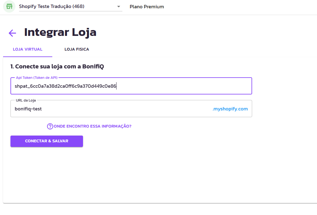 Obter token Shopify