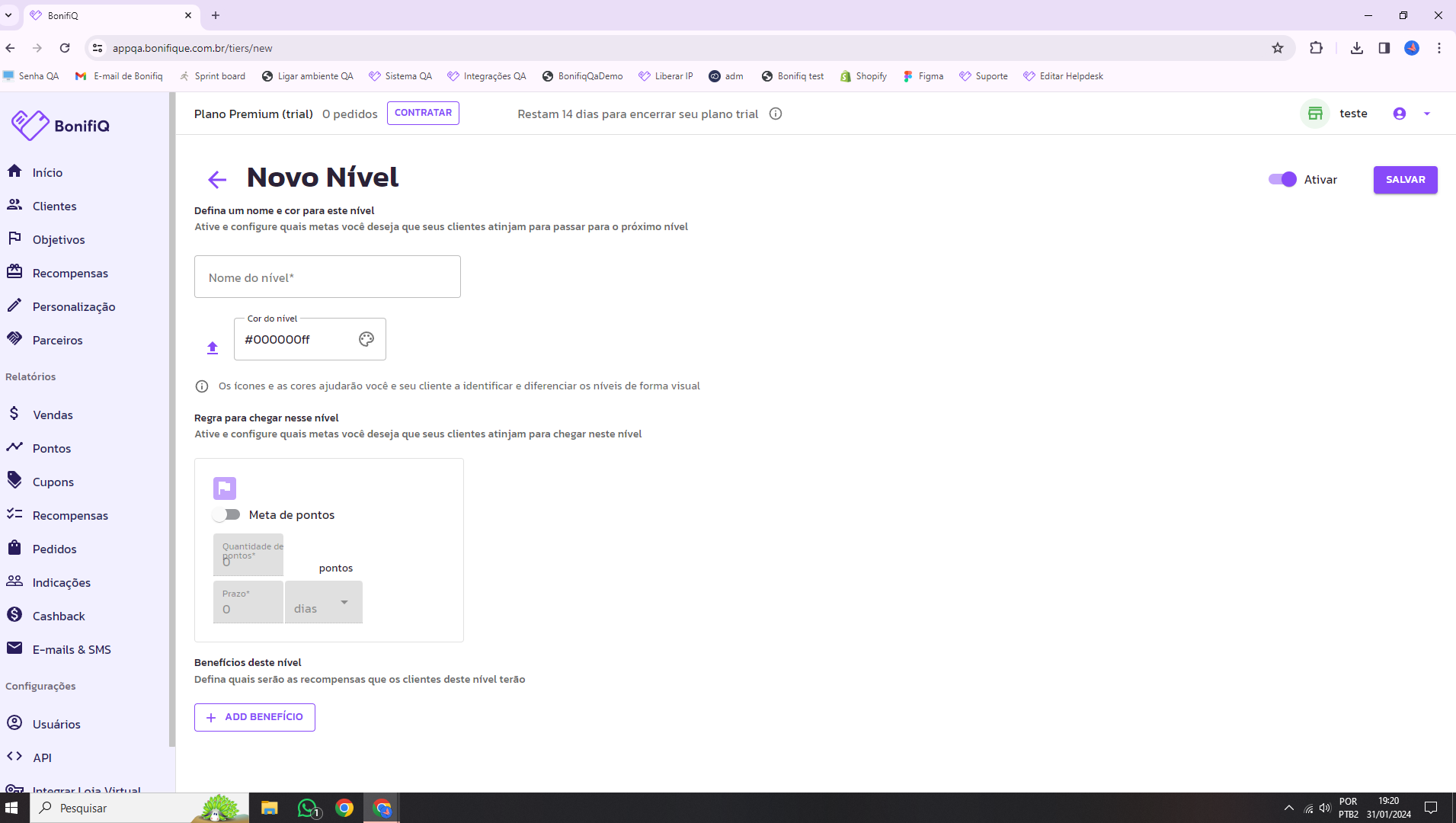 Criar Novo Nível
