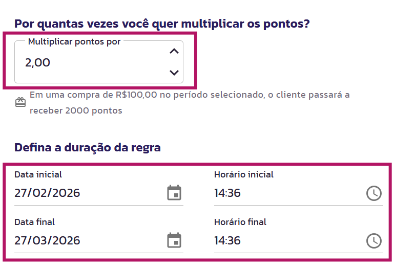 Pontos extras por Valor Gasto