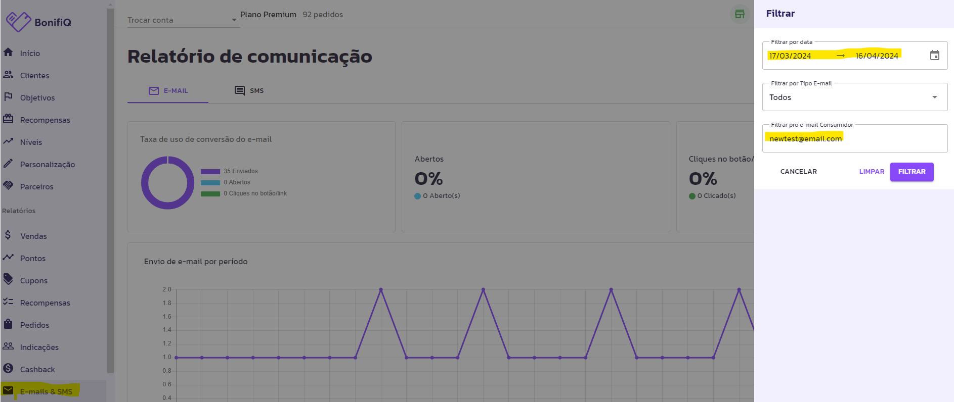 Como conferir se o cliente recebeu o e-mail e os pontos por aniversário?