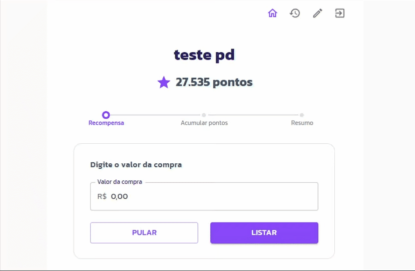Fluxo com resgate de recompensa
