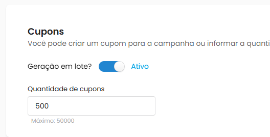 Gerar cupons em lote