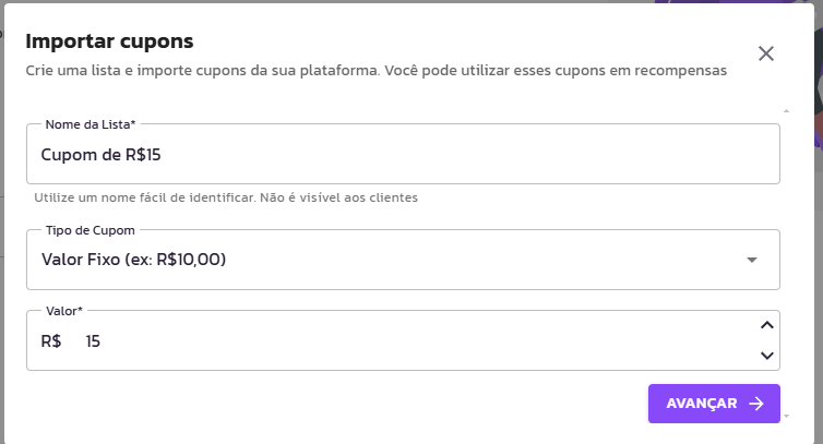 Gerar cupons em lote