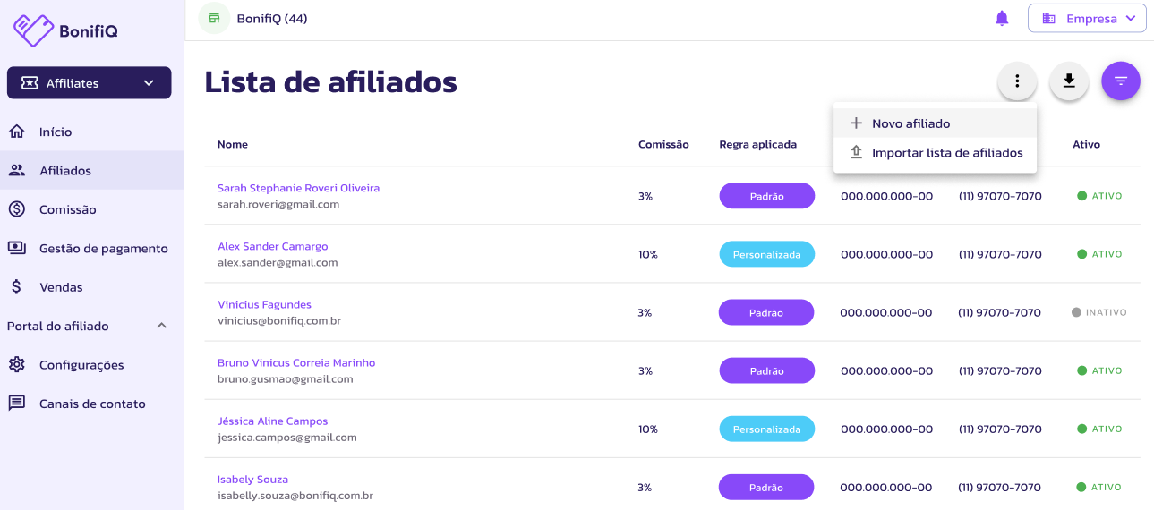 Cadastro de Afiliados