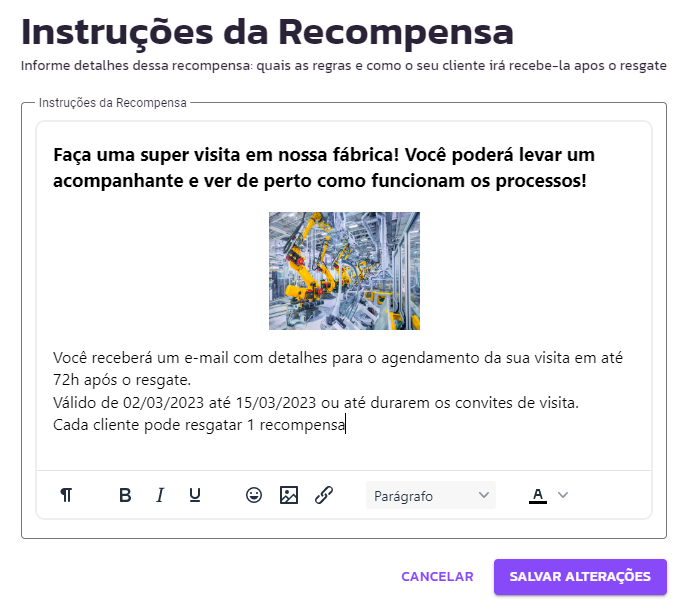 Como configurar uma Recompensa Customizada?