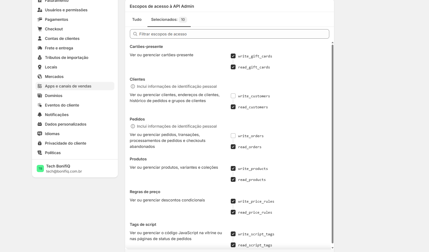 Obter token Shopify