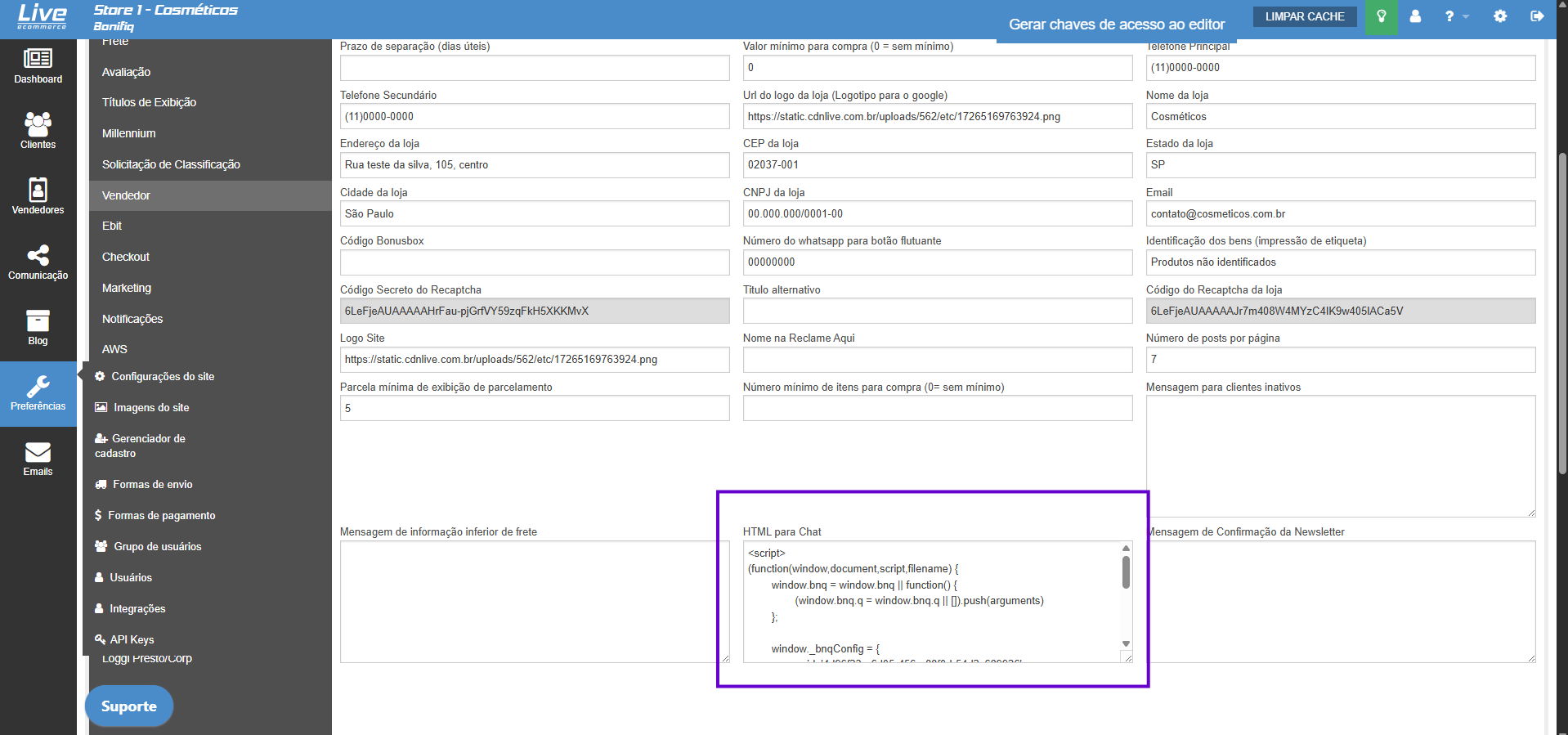 Como instalar widget na Live eCommerce