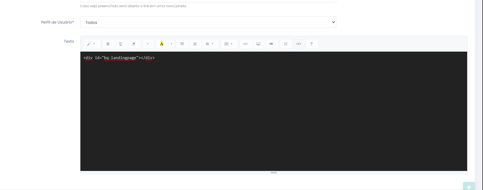 Código da landing page