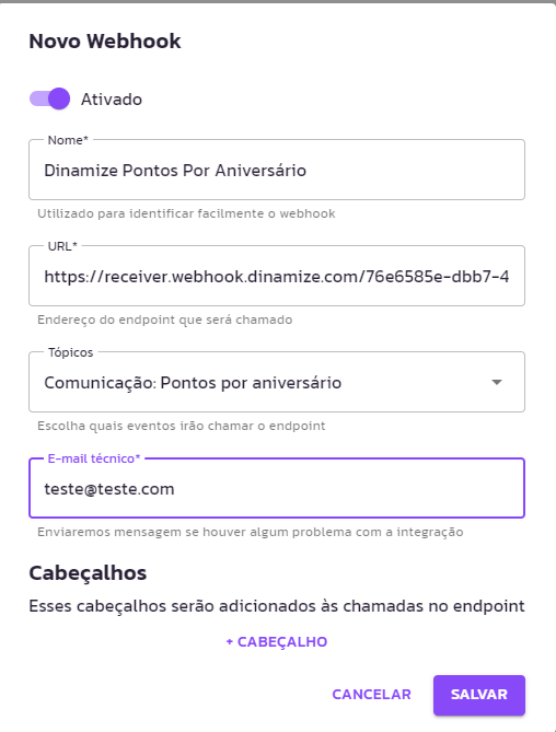 Webhook - Integrando com Dinamize