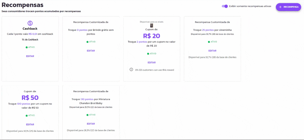 Como configurar uma Recompensa Customizada?