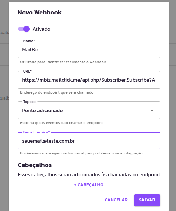 Webhook - Integrando com Flowbiz