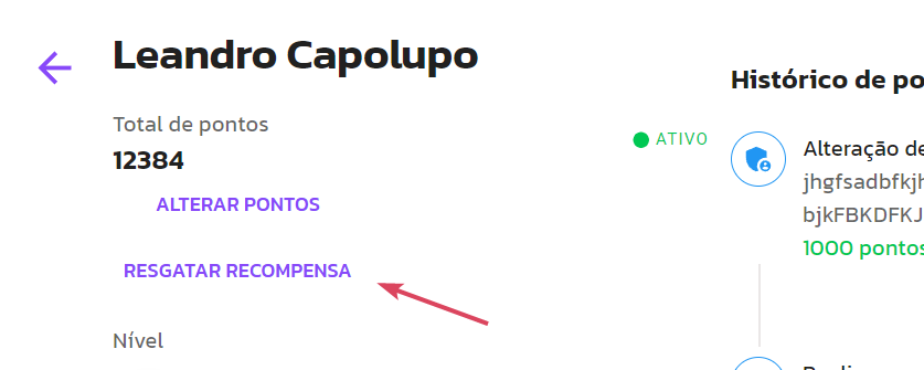 Resgatar Recompensa em nome do cliente