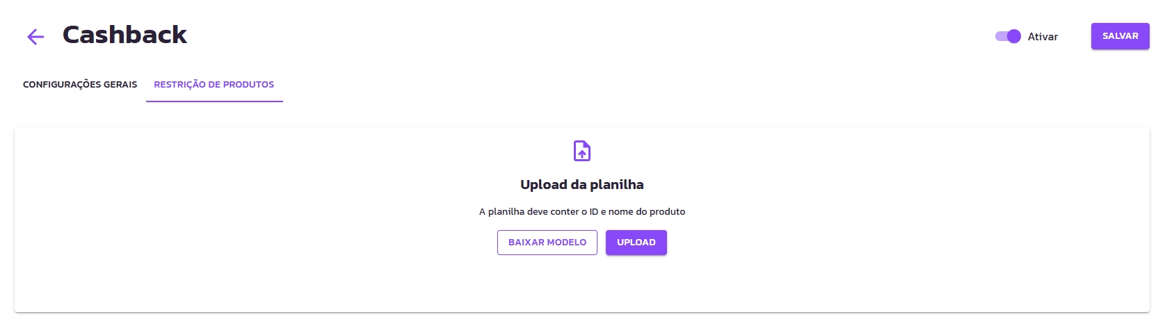 Restrição do uso do Cashback em Produtos específicos