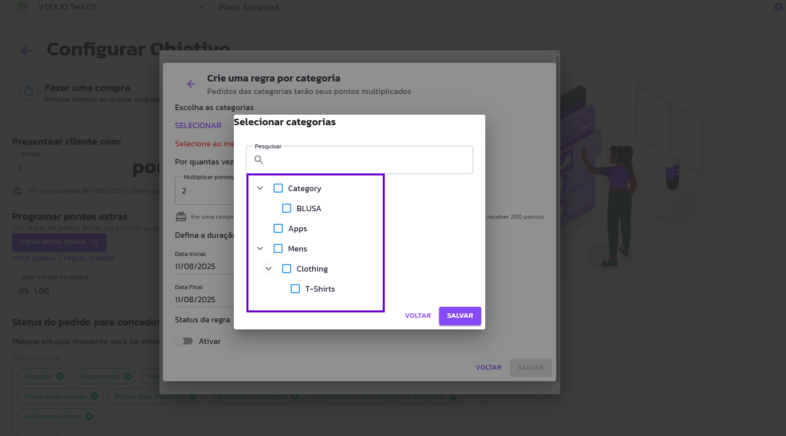 Pontos extra por Categoria