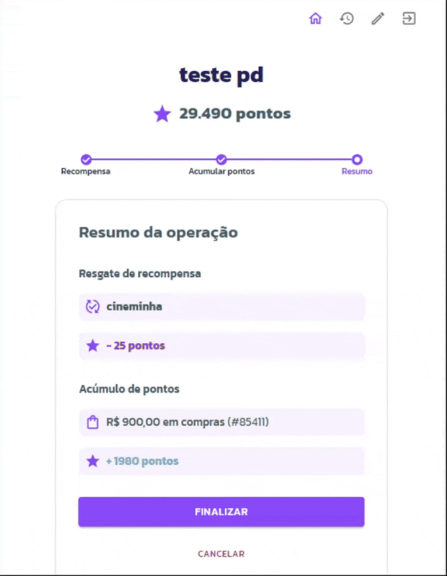 Fluxo com resgate de recompensa