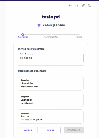 Fluxo com resgate de recompensa
