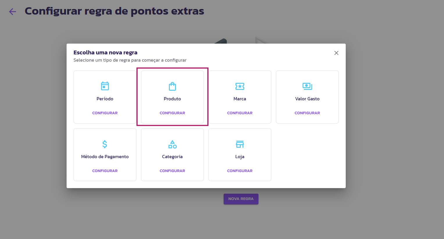 Não conceder saldo para os produtos selecionados, com as Regras de Pontos Extras