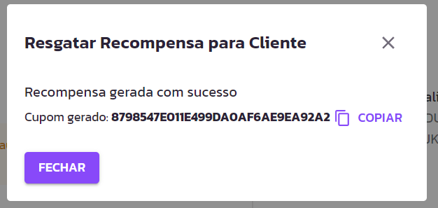 Resgatar Recompensa em nome do cliente