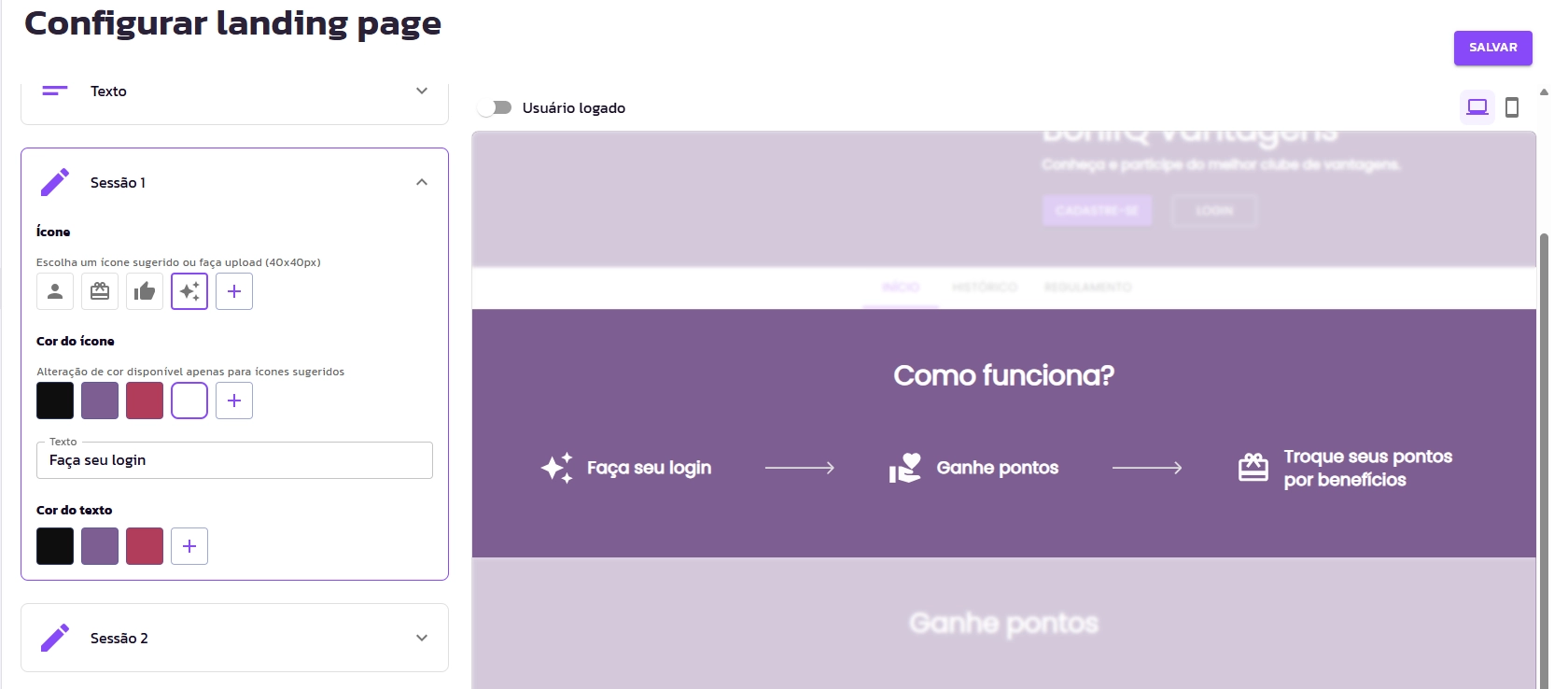 Calculadora de Cashback & Personalizações na Landing Page