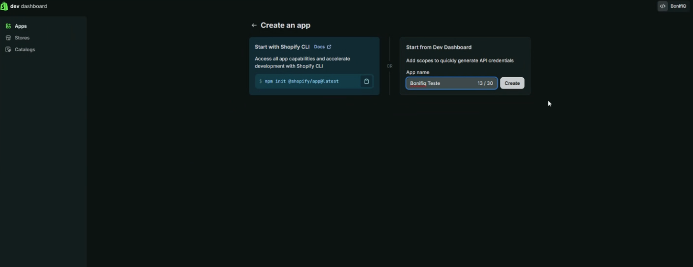 Como configurar o Custom app na Shopify