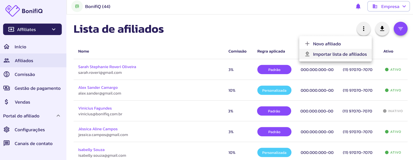 Cadastro de Afiliados