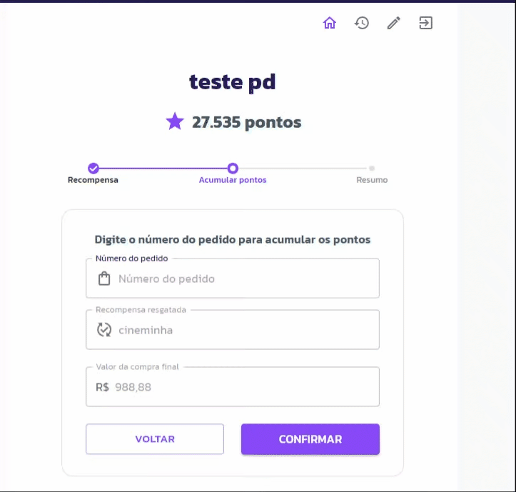 Fluxo com resgate de recompensa