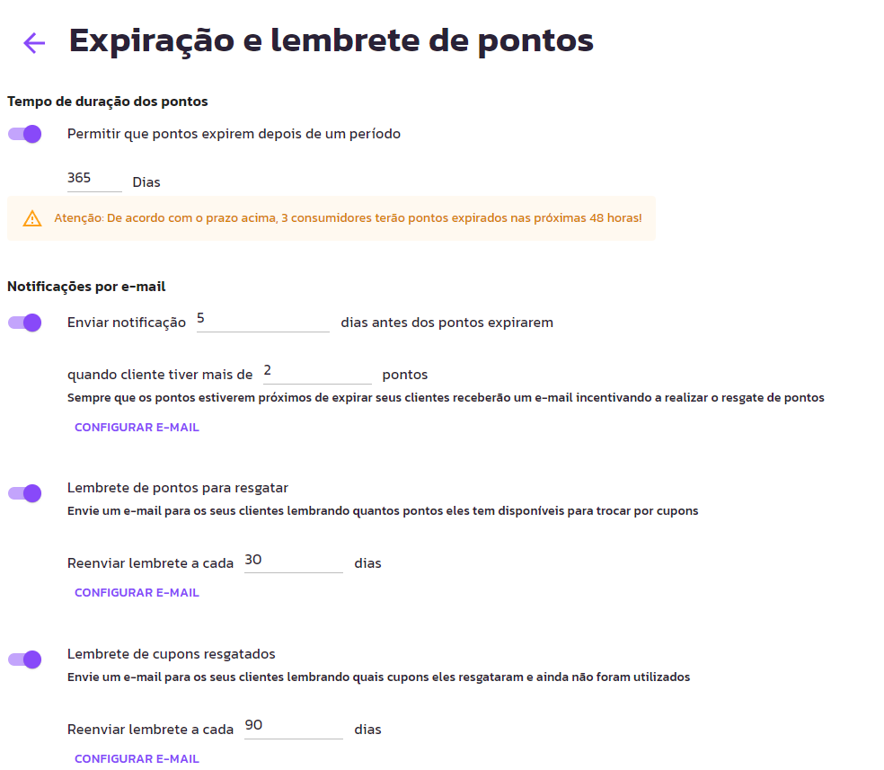 Expiração de Pontos